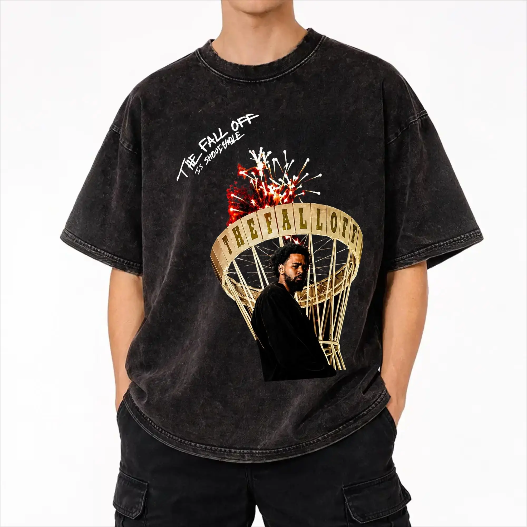 J Cole The Fall Off 2026 Tour Washed T Shirts Streetwear Hip Hop Vintage T-Shirts  Tee Shirt for Men Women Short Sleeve Harajuku