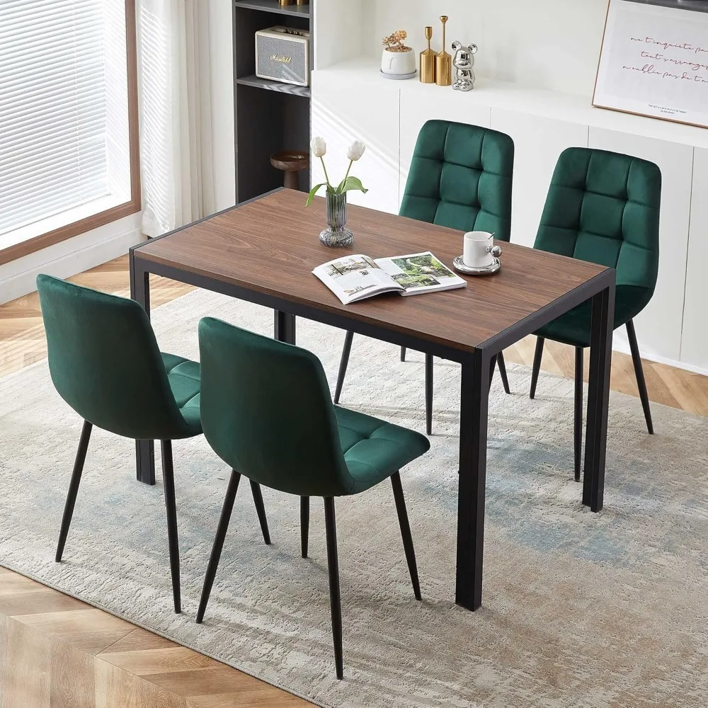 Modern Dining Room Set for 4, 5 Pieces  Table Set, Solid Walnut Table Imitation Wood with Sturdy Metal