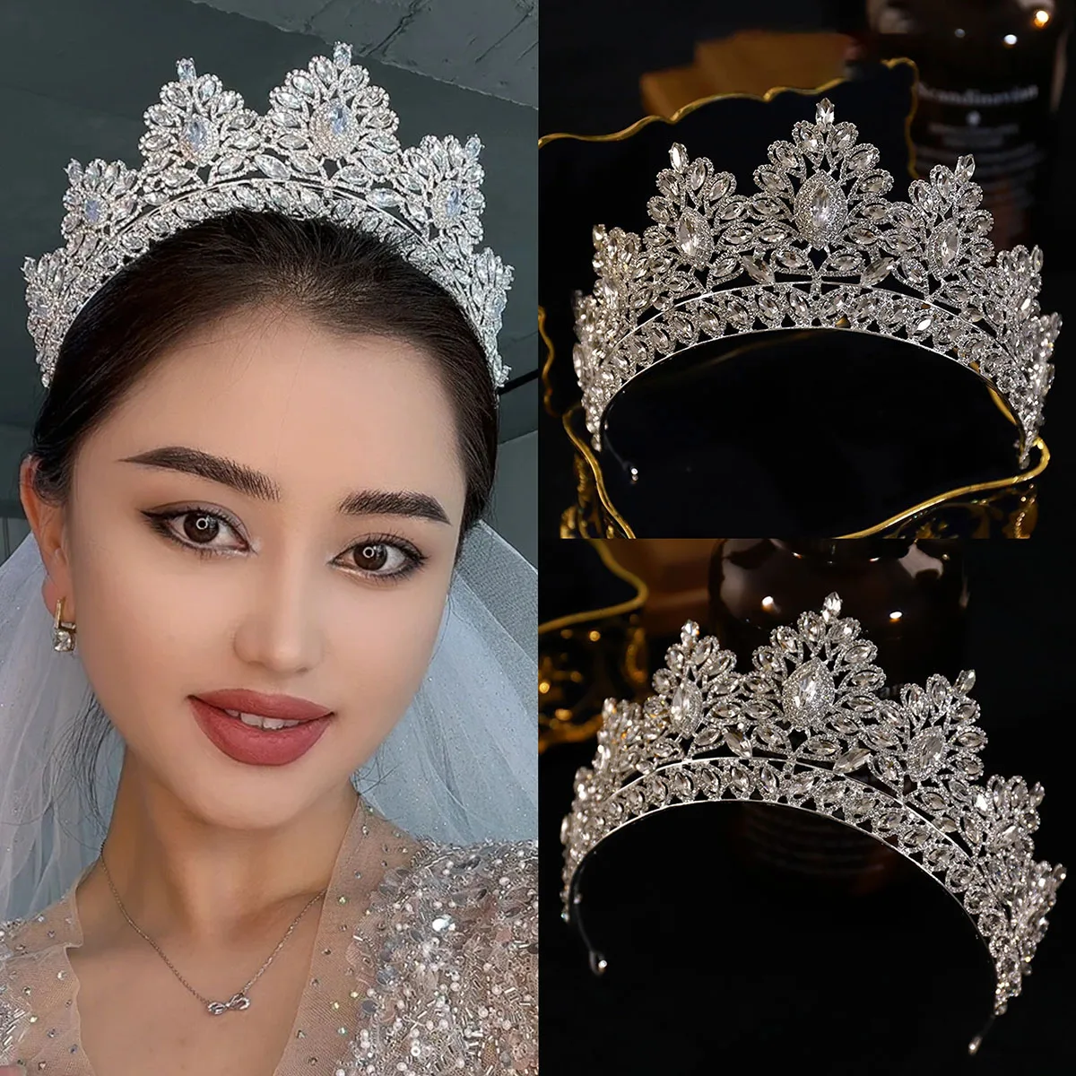 Large Size European Rhinestones Bride Hair Crown with Exquisite Wedding Crystal Tiaras Headpiece Accessories
