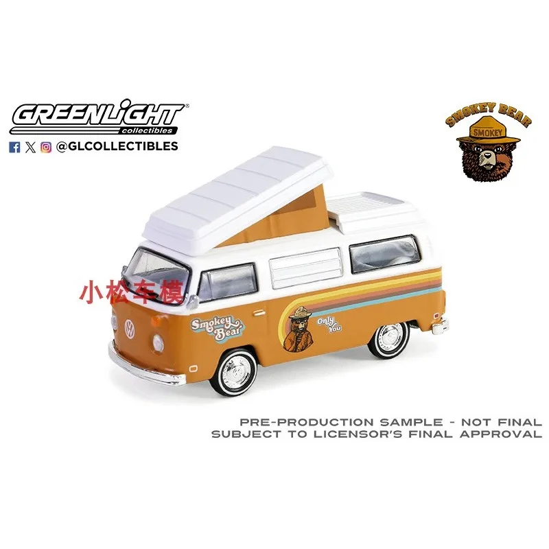 Ours fumé 1:64 3 – 1974 Volkswagen T2 Westfalia Camper, prévention des incendies forestières, Collection avancée, modèles de voitures d'ornement