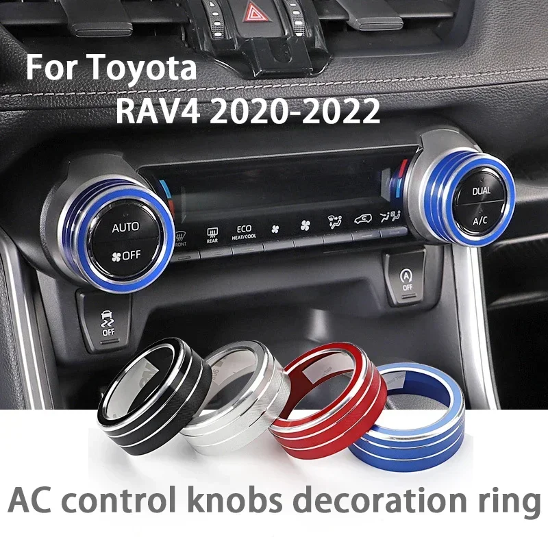 2pcs Center Console A/C Control Knobs Decoration Ring Metal Trim Cover For Toyota 2020-2022 RAV4 WILDLANDER Interior Accessories