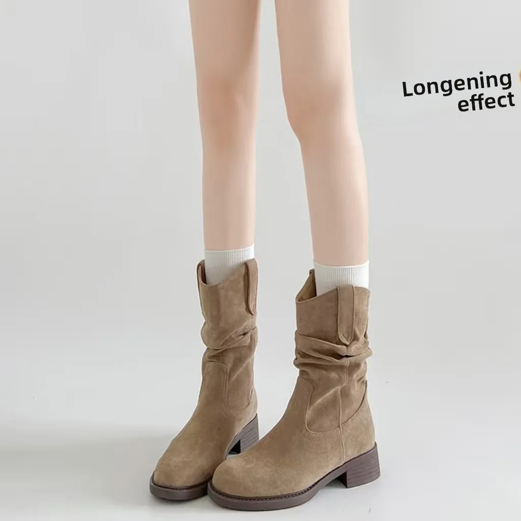 

Casual Retro Style Women Boots Shoes Woman New Version with Skirt Thick Heel Heightening Beauty Malden Ankle Boots for Women