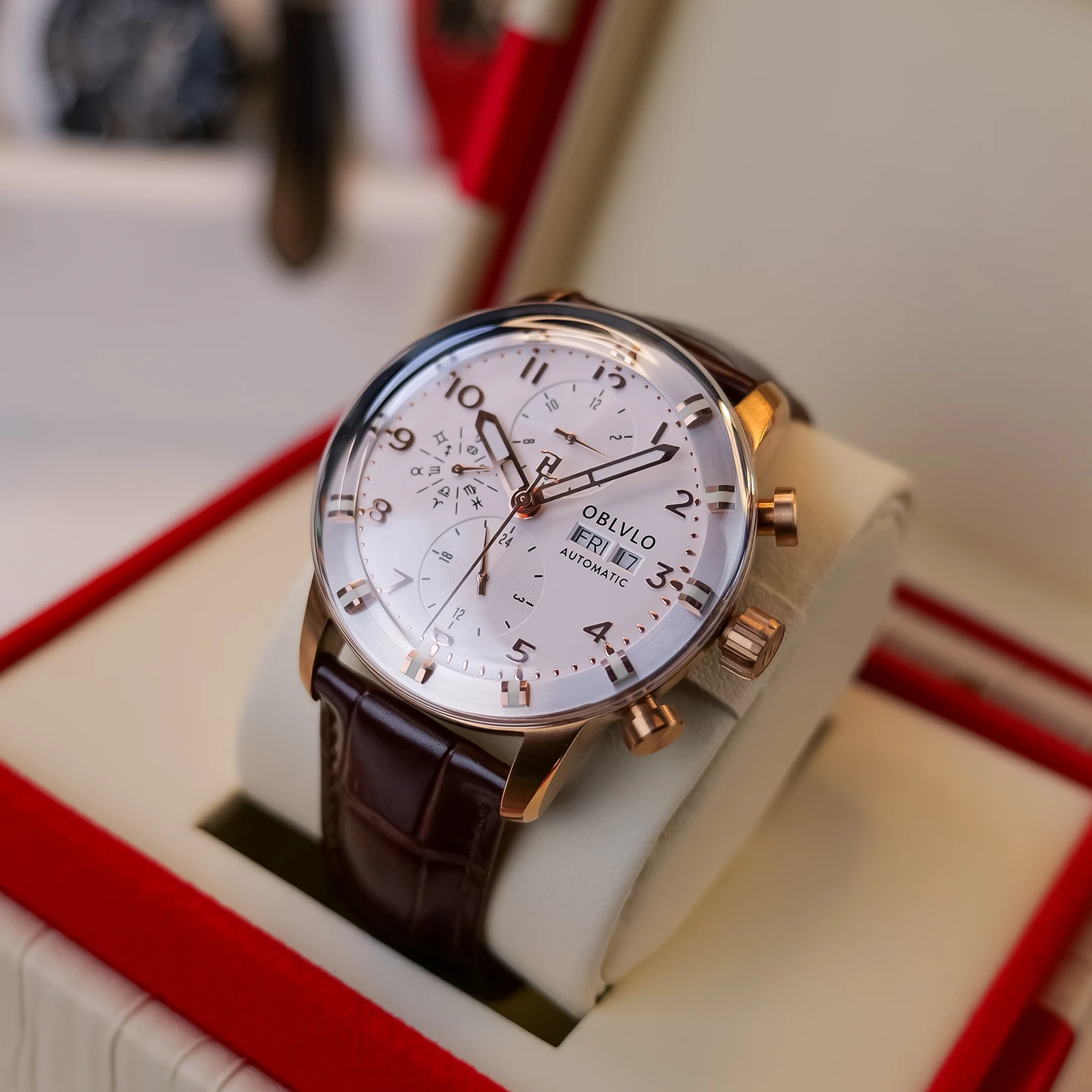 

OBLVLO men's mechanical watch, luminous men's watch, classic business style men's fully automatic mechanical watch.