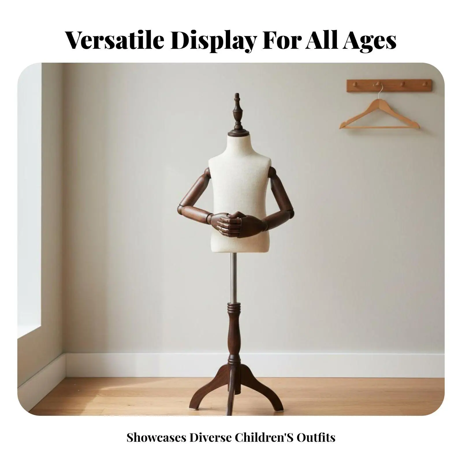 Kids Clothing Display Mannequin Half Body with Linen Blend Cover and Movable Wood Hands for Store