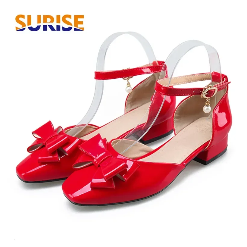 Zapatos de Tacón Bajo con Lazo para Mujer, Talla Grande, Punta Redonda, Estilo D'Orsay, Casuales, Negros y Amarillos, de Charol, con Correa en el Tobillo, Sandalias de Verano