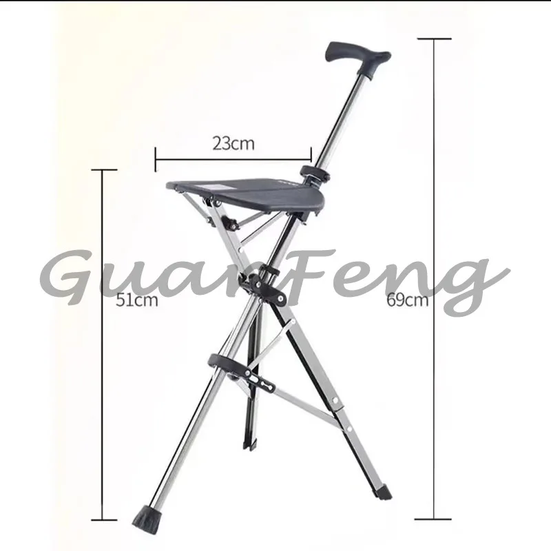 110KG Load Foldable Crutch Cane With Seat, Adjustable Aluminum Alloy Walking Stick Stool Chair