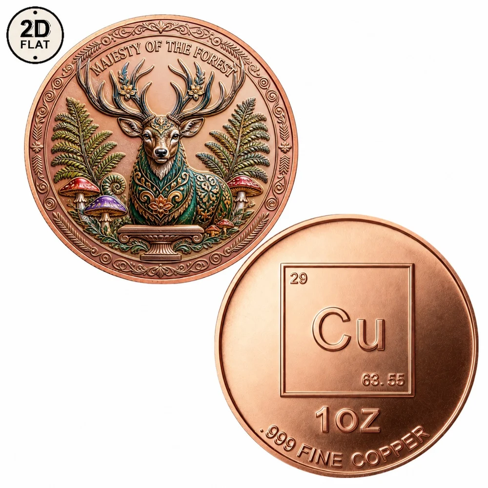 1pc Majesty Of The Forest Stag 1oz Fine Copper Challenge Coin Color Print Magical Deer Commemorative Coin Gift for Wildlife Fans