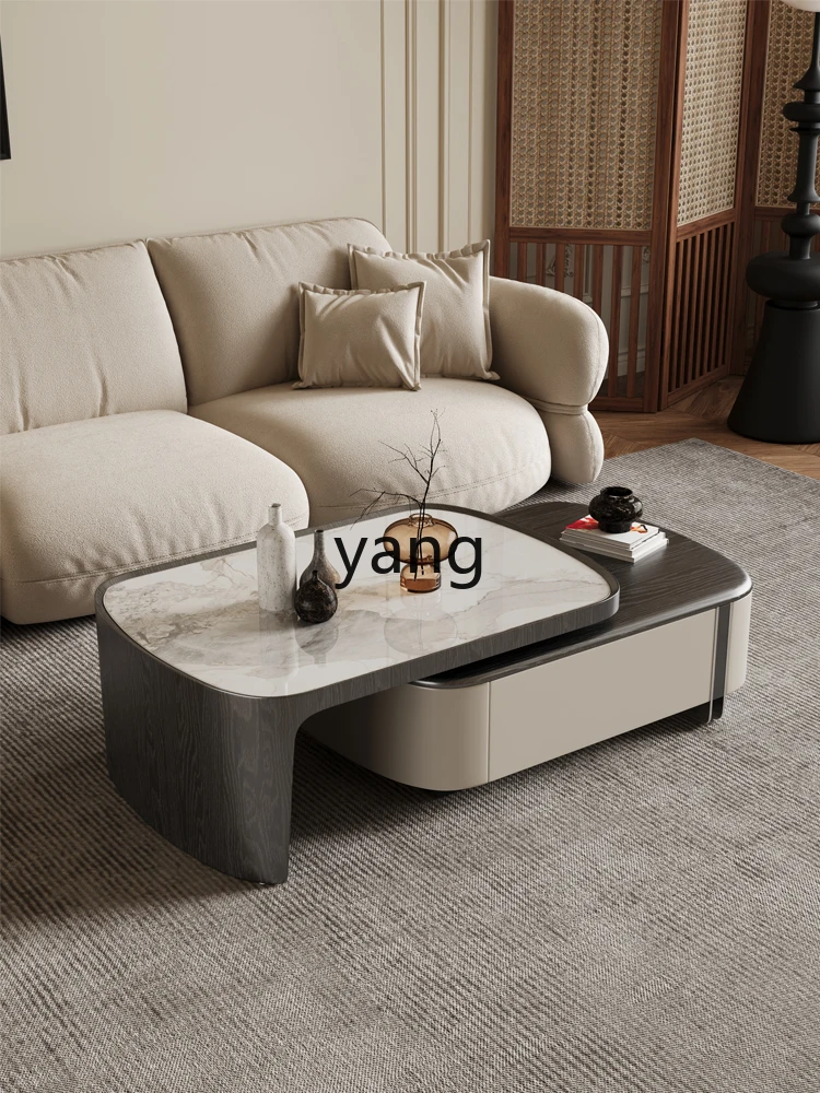 

TGF rock slab coffee table living room household small apartment retractable minimalist light luxury high sense