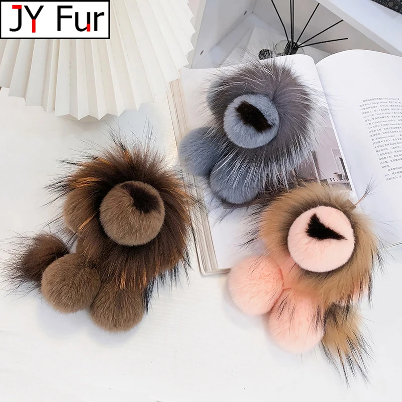 

Plush Real Rex Rabbit Fur Keychain Cute Toy Lion Handbag Pendant Charm Trinkets Women Car Key Rings Ornaments Kids Birthday Gift