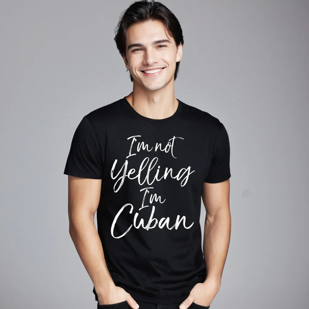 Funny Short Sleeve Tees Christmas Crewneck 100% Cotton Women's T-Shirt Im Not Yelling Im Cuban Funny T-shirts Cute
