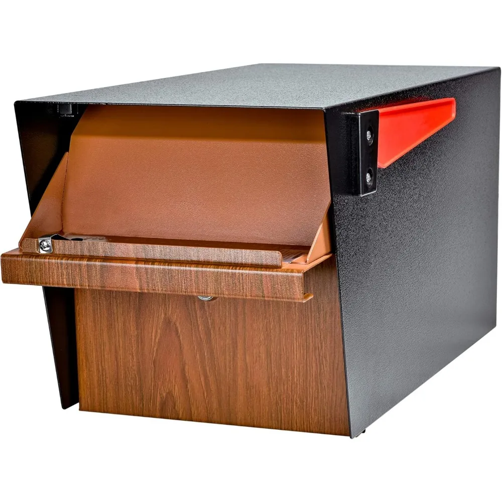 US Mail Boss Curbside, Wood Grain 7510 Mail Manager Locking Security Mailbox, Steel, Black