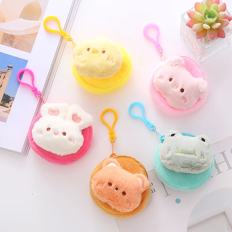 Kawai Kids Mini Coin Purse Candy Rabbit Bear Frog Plush Cartoon Animal Money Coin Bags Student ID Card Credit Card Storage Bags