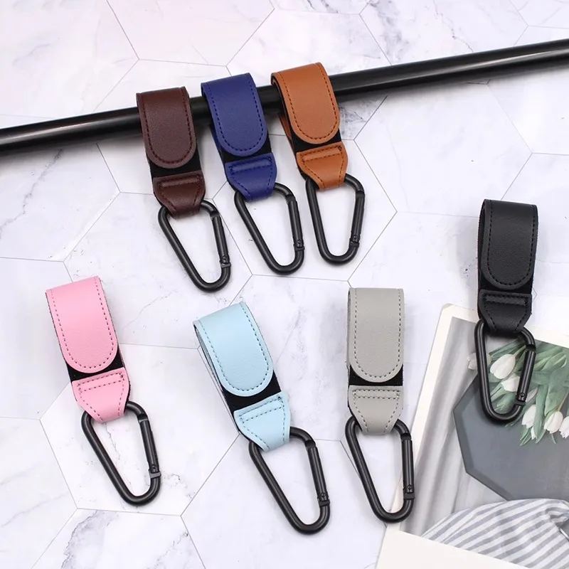 2Pack Baby Cart Storage Bag Hook Portable Mountaineering Buckle PU Leather Aluminum Alloy Buckle Package Hook Loop Strap