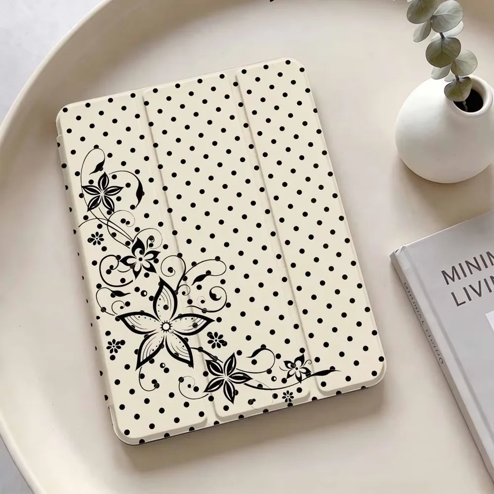 Retro Winding Vine Flower Polka Cat For iPad 11th A16 10 9 8 7 5 Pro 13 11 M5 M4 M3 M2 12.9'' Air  4 3 2 1 Mini 7 6 8.3'' Cover