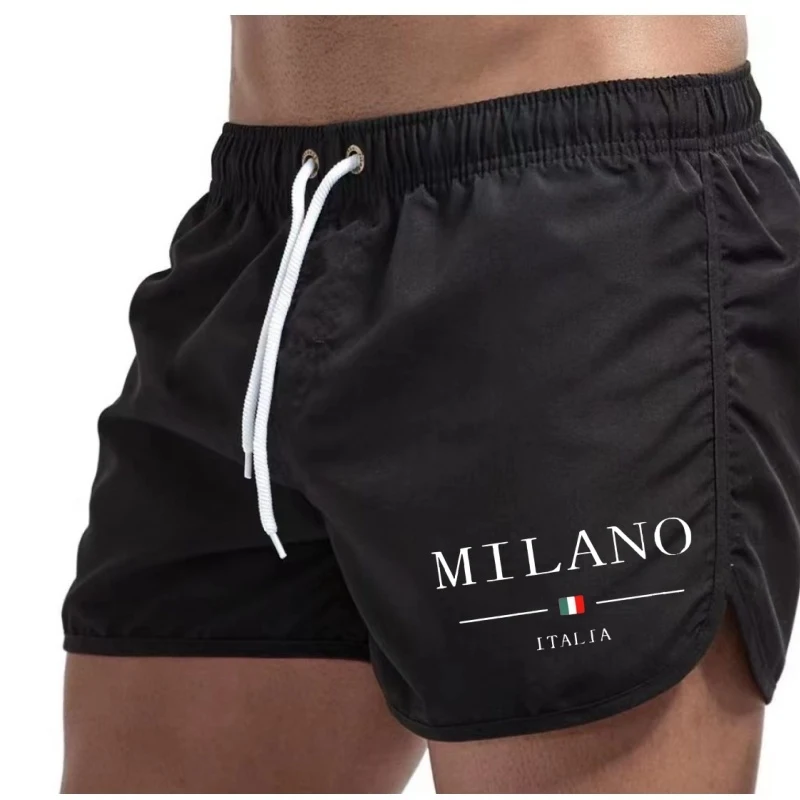 Summer Men'S Quick Drying Beach Shorts Urban Print Jogging Casual Swimming Trunks Lightweight Surf Pants