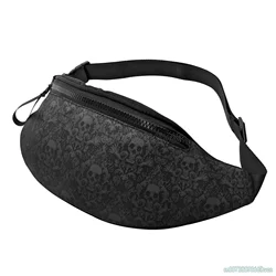 Gothic Black Skull Damask Fanny Pack for Men Women Waist Pack Bag with Belt Adjustable Sling Pocket Crossbody Shoulder Bag