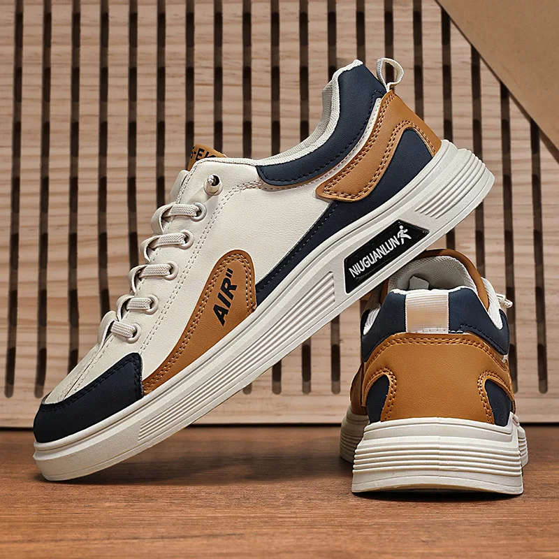 

2026 Men's Casual Leather Sneakers Waterproof Vulcanized Shoes Men 2024 Comforthable Spring Sneakers Men Casual Shoes