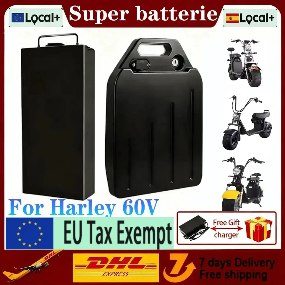 Kostenloser Versand, Leistungsakku, 60V 20Ah-40Ah, 18650 Lithium-Akkupack mit voller Kapazität, geeignet für 250W~3000W, für Harley Elektrofahrzeuge, CityCoco Elektroroller-Akku
