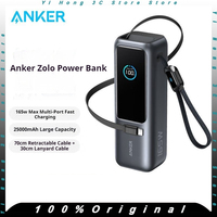 Anker Zolo 25000mah Power Bank 165W PD Fast charging With Built-In Retractable Cables Mobile Power For iPhone16 MacBook Laptop