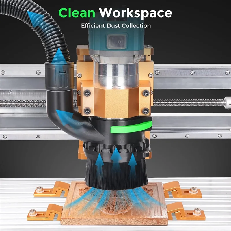 AWAH voor CNC-routermachine stofschoen 65 mm en 69 mm diameter, dubbele borstellengtes, 38 mm (1,5 inch) slangcompatibiliteit