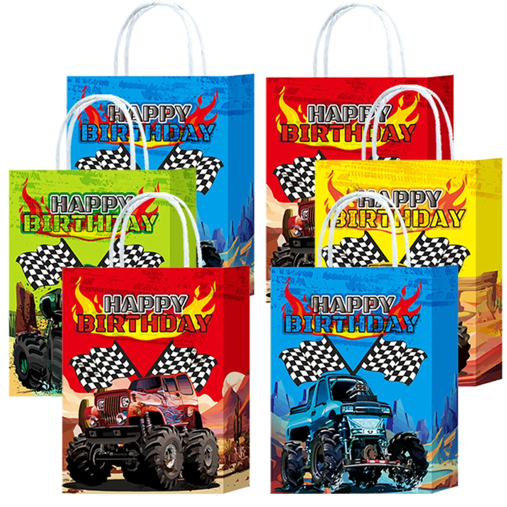 10/30/50pcs Racing Car Theme Monster Truck Pattern Paper Bag Candy Cookies Handbag Boys Birthday Party Decoration Supplies