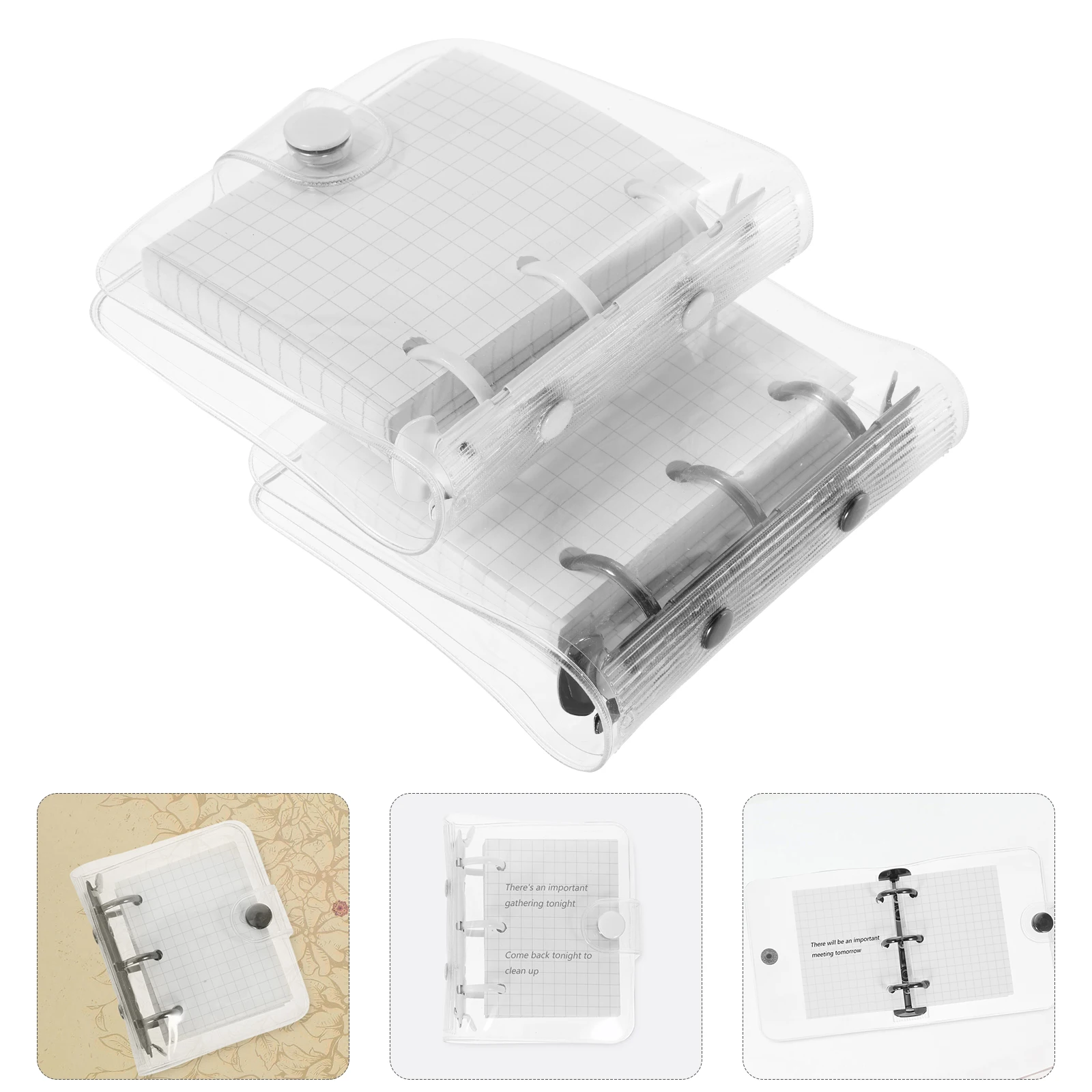 

2 Sets Mini Transparent Cover Loose-leaf Notebook Adorable Double Button Binder Creative Notepad Diy Scrapbook Elegant Notebook