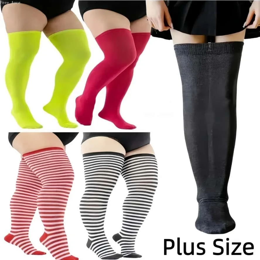 FREEAUCE Duże, plus size, dziewczęce podkolanówki w paski, czarne pończochy damskie za kolano, długie skarpety, ocieplacze na nogi 5XL dla kobiet o dużych rozmiarach