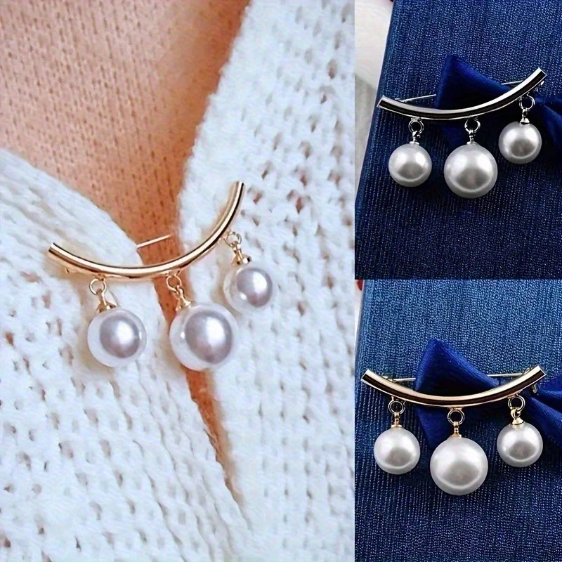 Artificial Pearl Brooch Pins 2Pcs Fashion Brooch Safety Pins Clips for Women Sweater Shawl Dress Clothing Decoration Accessories