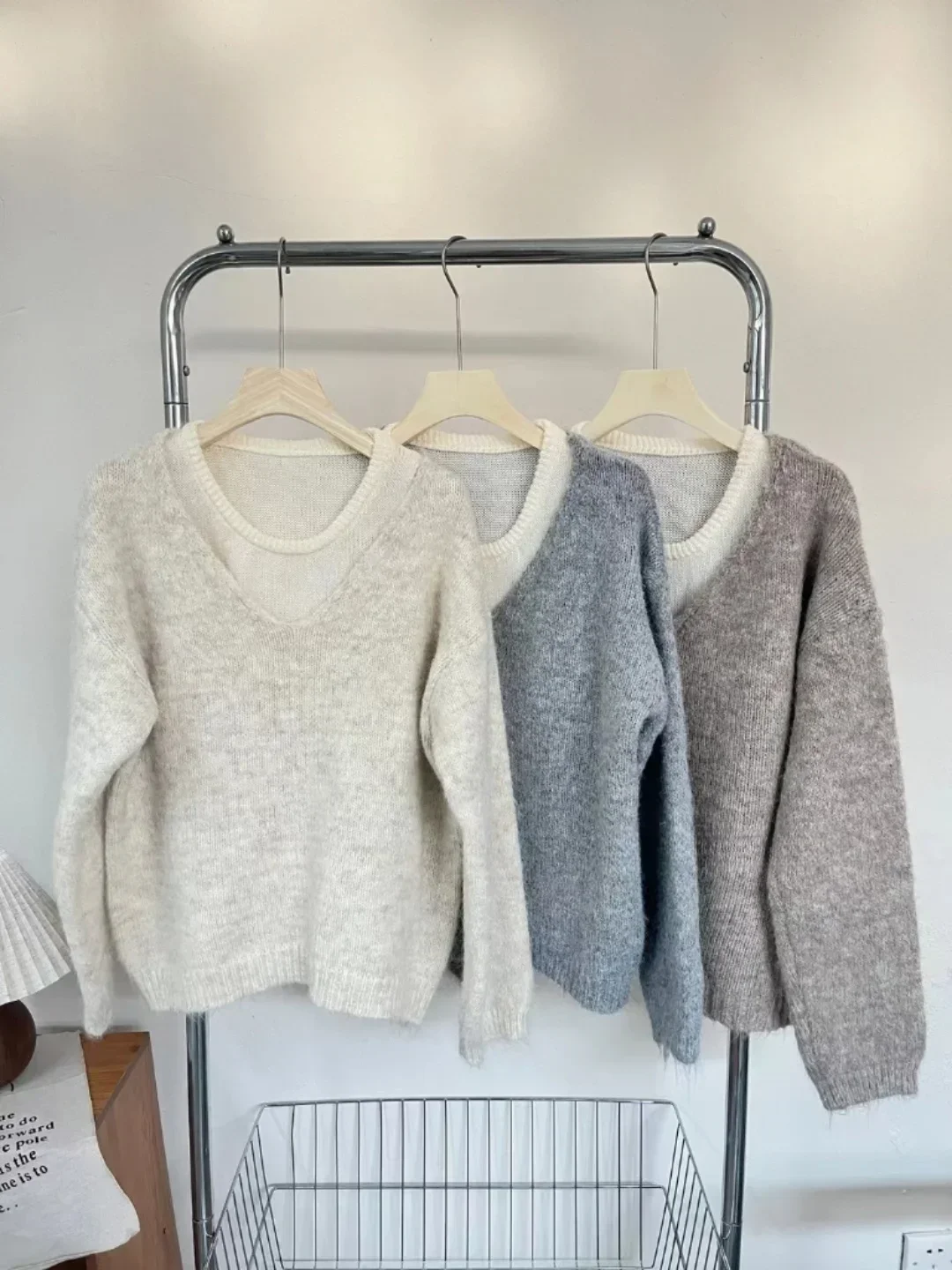 Loose V-neck Slimming Sweater Women Two-piece Set 2024 Autumn Winter Versatile Fashion Knit Pullovers Vest Set