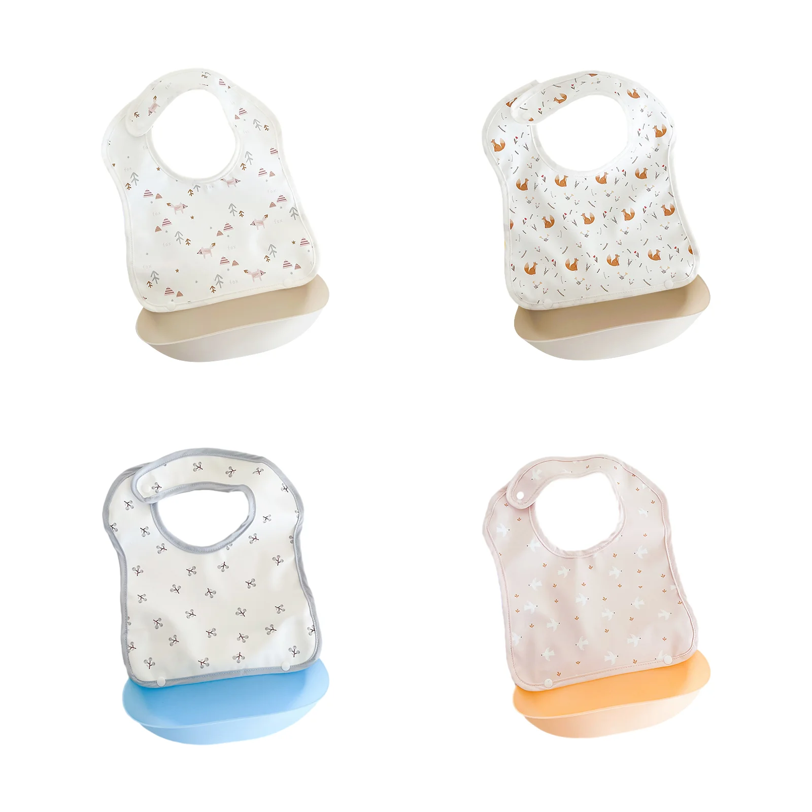 

Detachable baby waterproof bib combination: pine mountain fox + flower field fox + light blue pipa + pink mist bird