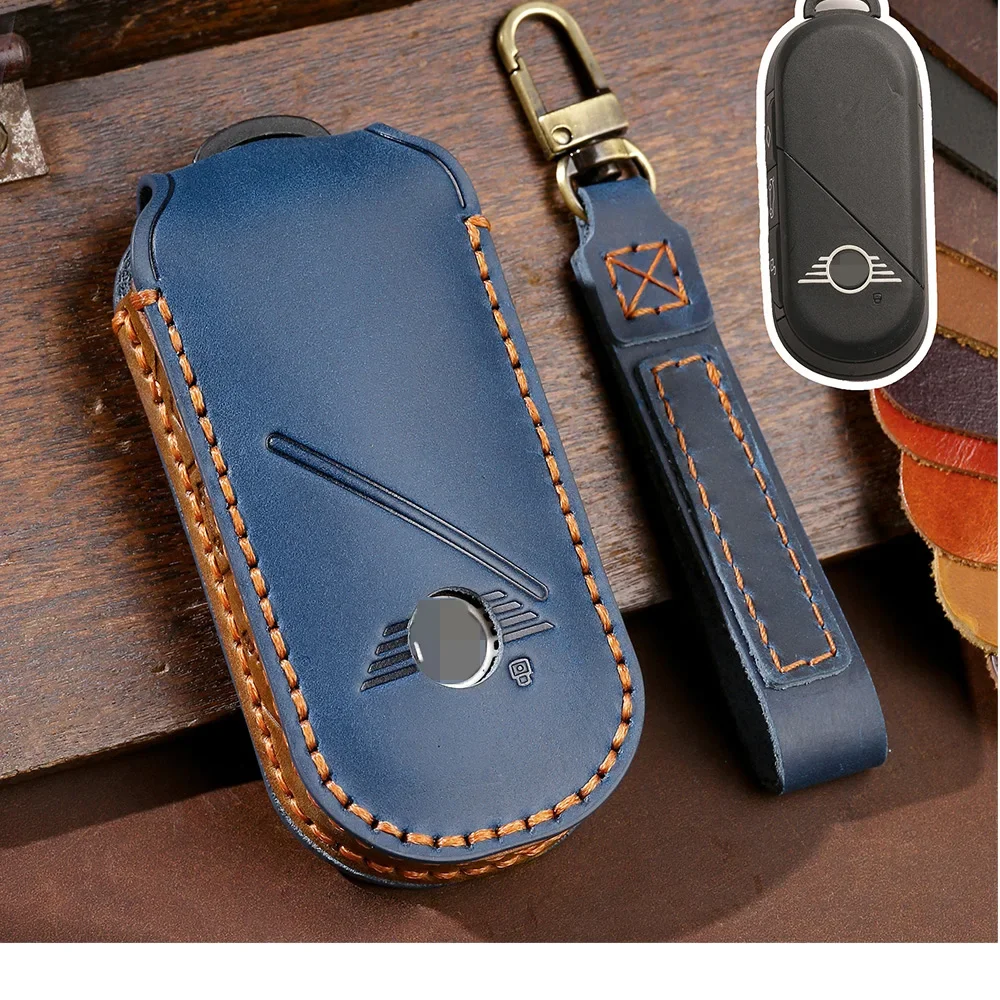 

1pc Leather Car Key Case Cover Shell For Mini One Cooper S F60 Countryman 2023 Car Remote Key Fob Protective Keychain