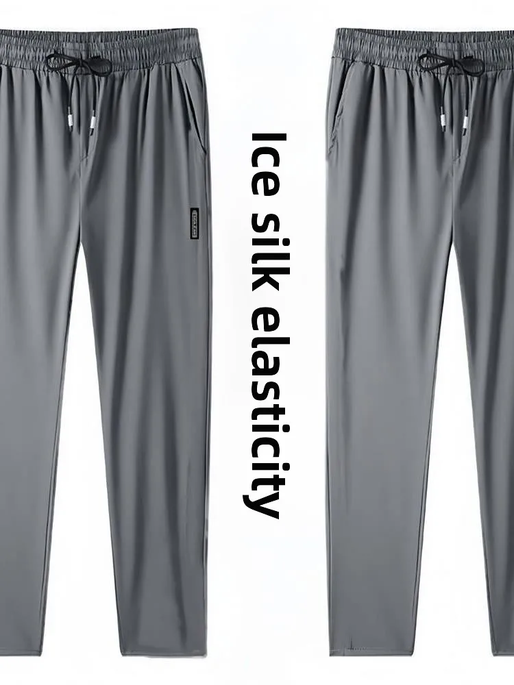 

Ice Silk Straight Leg Casual Pants Thin Summer Qui Dry Men's Loose Fit Sports Versatile Trendy Trousers Breathable Polyester
