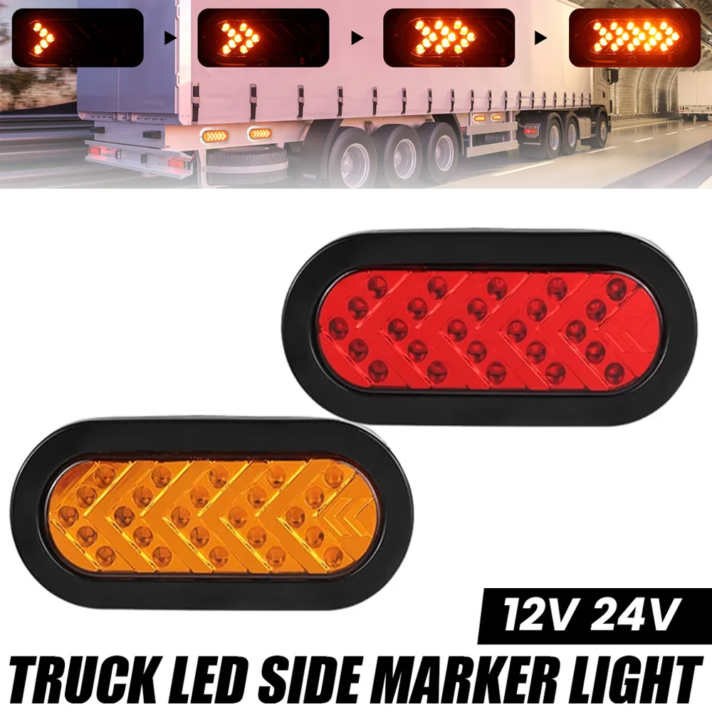 

2/4pcs 12V 24V 6 Inch Oval LED Tail Light Flush Mount Brake Turn Signal Flowing Light Lamp Red Amber Truck Trailer Bus Pickup RV