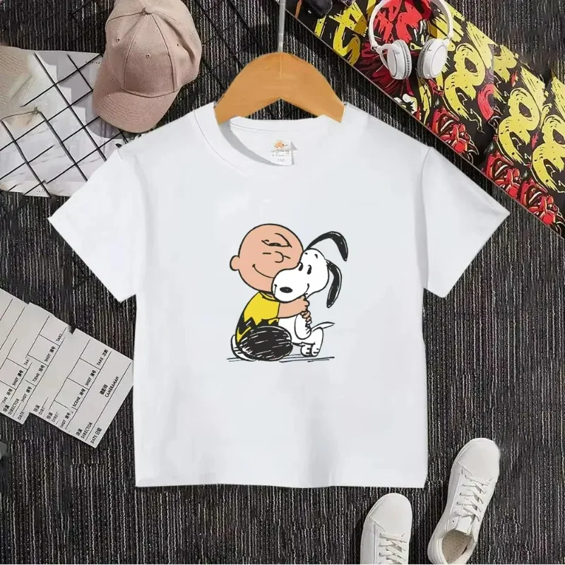 2026 تشارلي براون و سنوبي كارتون أنيمي الأطفال الشارع الأعلى الصيف جديد الفتيان والفتيات القطن الخالص جولة الرقبة تي شيرت #1