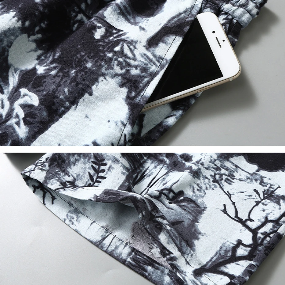 Beach Shorts Men Plus Size Hawaiian Shorts Summer Hip Hop Streetwear Print Shorts Elastic Waist Short Pants Male