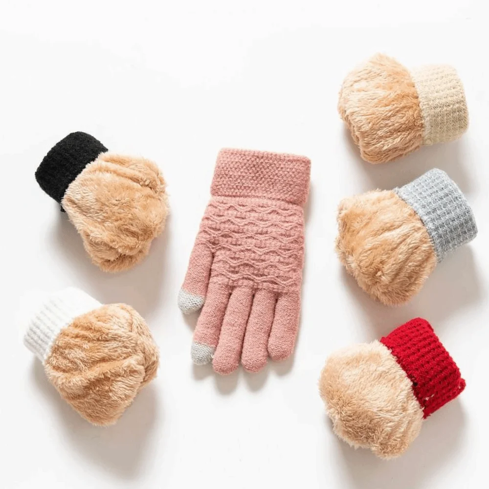 Double Layer Knitted Gloves Lamb Velvet Lamb Velvet Lining Warm Gloves Ski Riding Gloves Thickened Driving Gloves Winter Outdoor