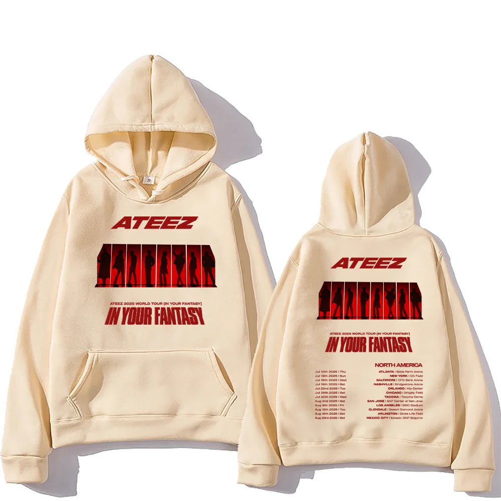 Ateez Kpop Bluzy Ateez 2025 World Tour in Fantasy Pullovers Harajuku Estetyczne bluzy graficzne Unisex Vintage Luźna bluza z kapturem