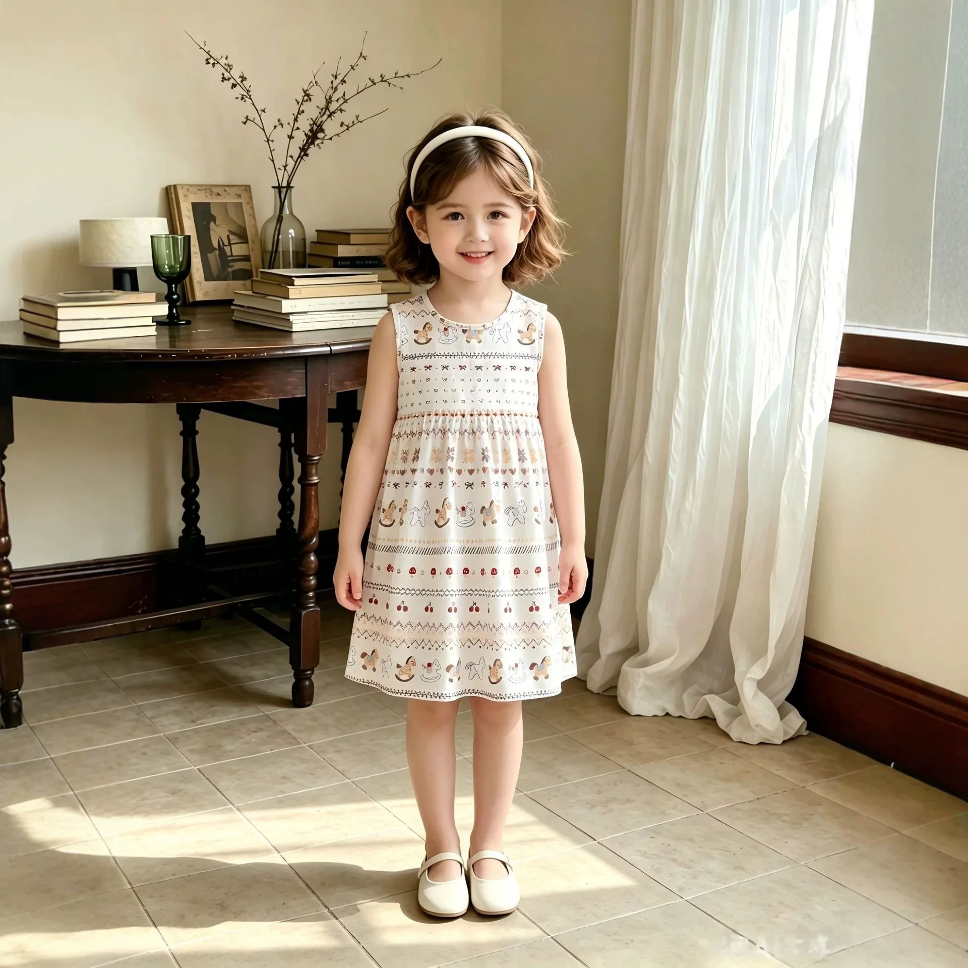 2026 New Summer Girls Sleeveless Vest Dress Breathable Light Fabric Cute Princess Style for Primary Kids Daily Kids Dress