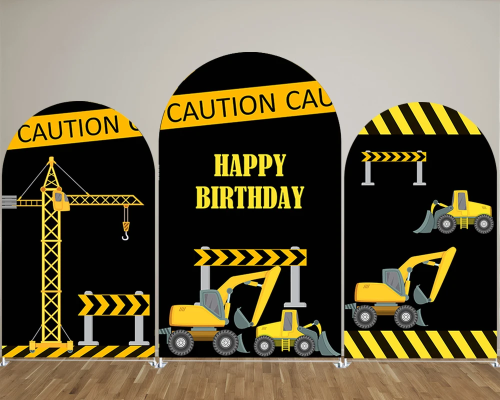 

Black Excavator Arch Backdrop Cover for Engineering Vehicle Theme Boy's Birthday Parties, Newborn Photograph Decoration Props