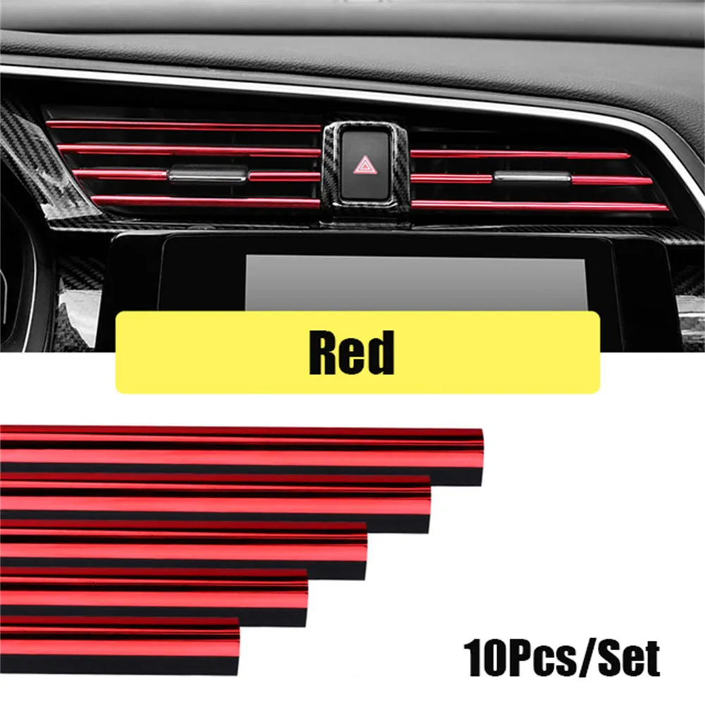 10pcs Car Interior Air Conditioner Outlet Decoration Stripes Auto Interior Grille Decorative Strip Car Accessories