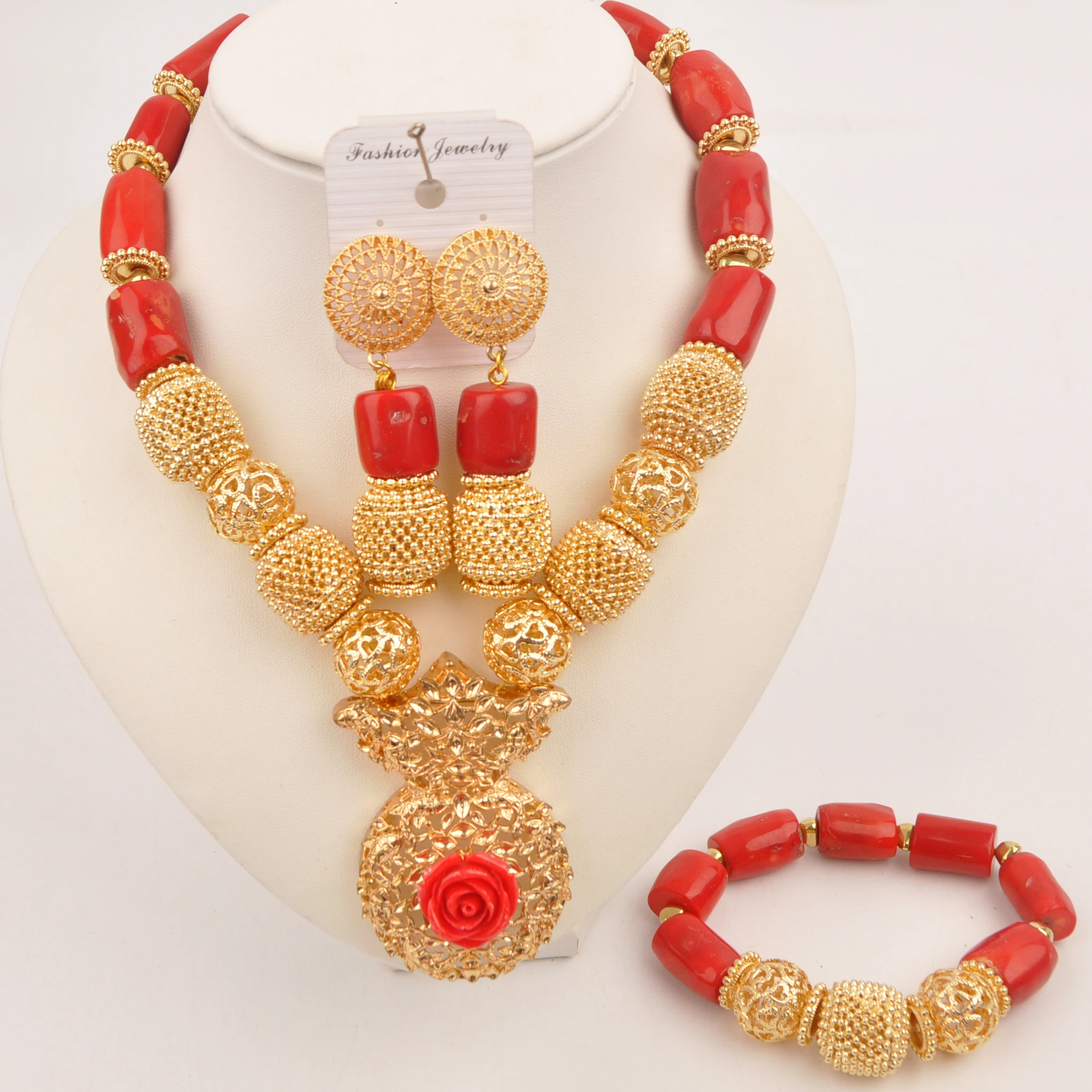 Wedding Nigerian fashion necklace Collection jewelry African red natural coral