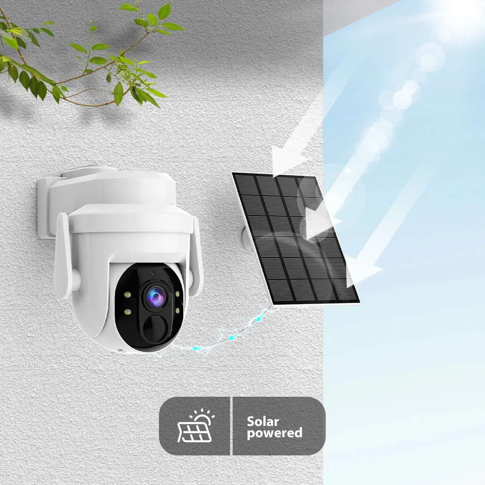 XVIM 4MP Solar Camera Outdoor Wireless WiFi PTZ Security Camera Solar Battery Powered Surveillance Protection HD Video Monitor
