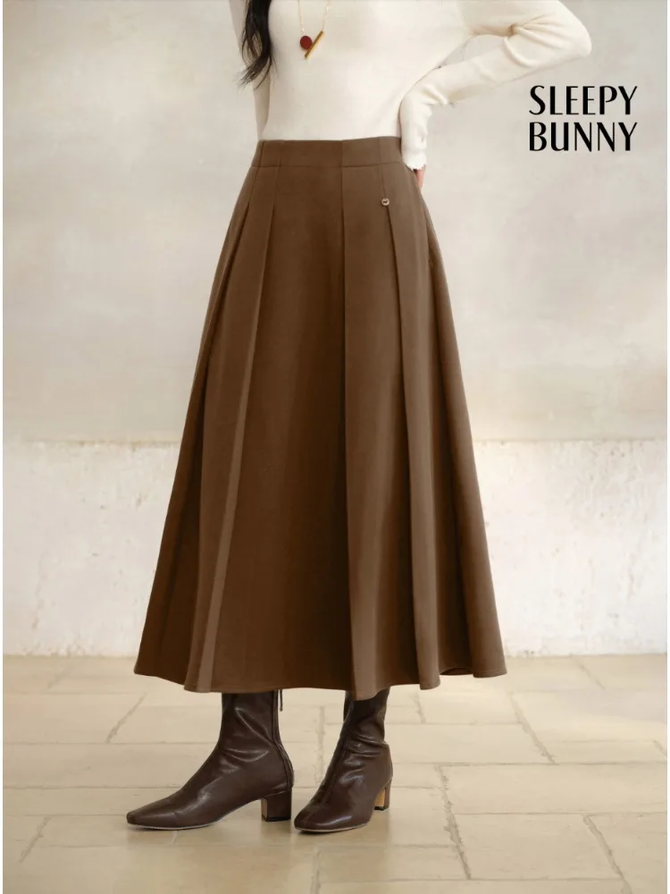 

Vintage High-Waist Pleated Midi Skirt Women Elegant A-Line Winter Skirt Flowy Structured Silhouette with Classic Retro Design