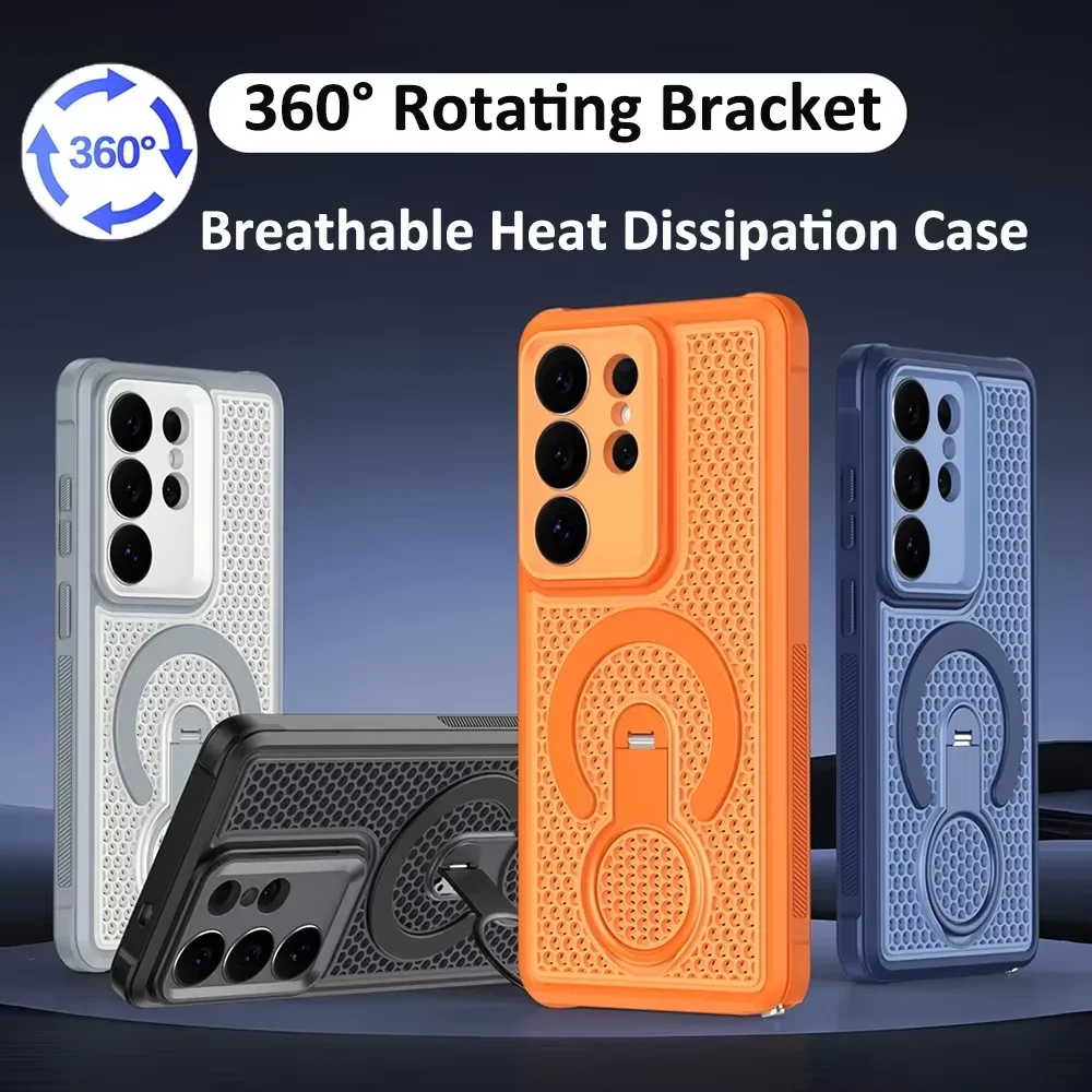 For Samsung Galaxy S26 Ultra S23 S24 S25 Plus FE A16 A17 A18 A26 A27 A36 A37 A56 A57 Rotating Bracket Heat Dissipation Phone Cas