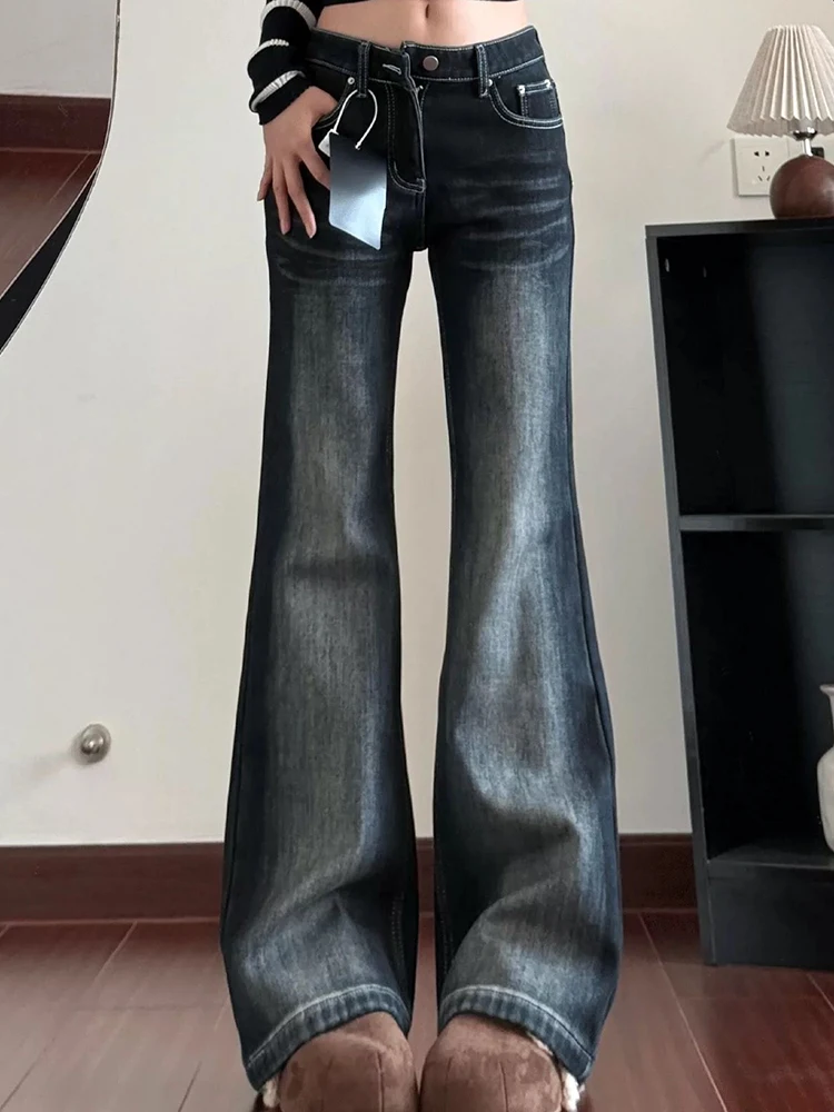 

Y2K Micro Flared Jeans Women American Retro Spring High Waisted Loose Fitting Non Stick Leg Casual Straight Leg Flared Pants