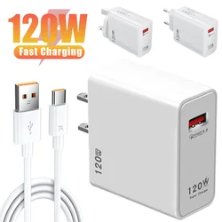 120W Fast Charging USB Charger Adapter For Xiaomi Civi 12S Ultra 12 Lite POCO X5 Redmi Note K50 Power Charger 7A Data Cord Kit