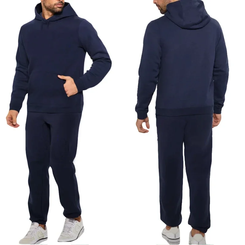 Classic Mens Solid Color Tracksuit Hooded Sweatshirts and Jogger Pants High Quality Male Daily Casual Sports Hoodie Jogging Suit - view 4