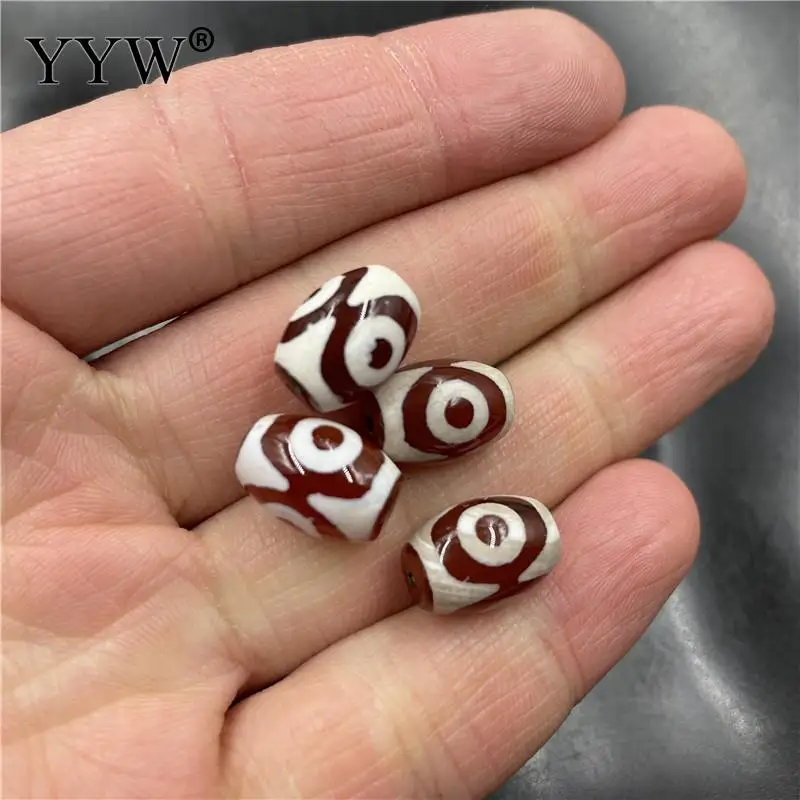 5pcs New Arrive Drum Three-Eyed Natural Tibetan Agate Onyx Dzi Stone 10x14mm Bulk Green Red Black Beads For Men Jewelry Making