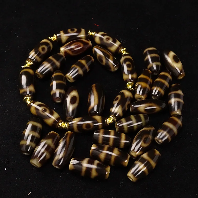 

Black Gold Natural Tibetan Old Mine Yellow Tiger Tooth Eye Three-Line Tianzhu Loose Beads9x19mm