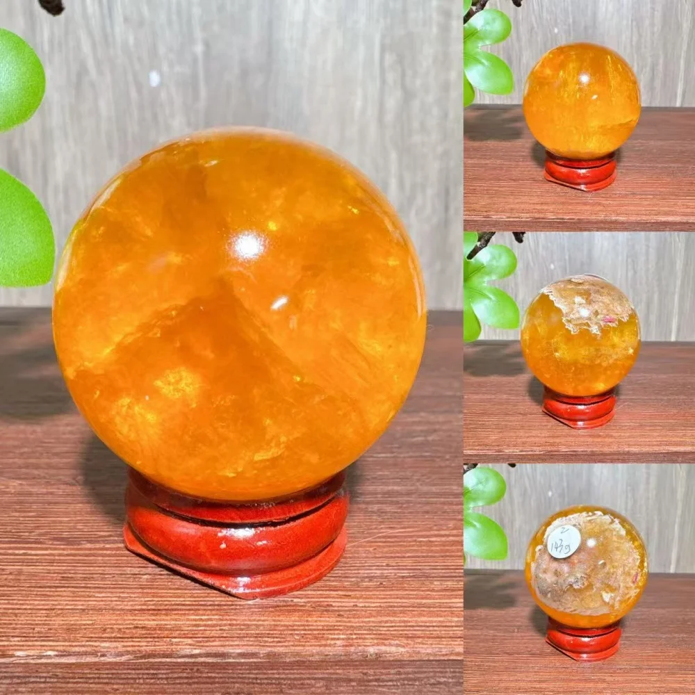 1PC Natural Yellow Mica Fluorite Stone Sphere Healing Crystal Reiki Energy Home Scene Decoration Gifts +Stand